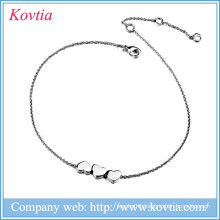 High polish long chain jewelry Italy couples white gold plated three heart bracelet